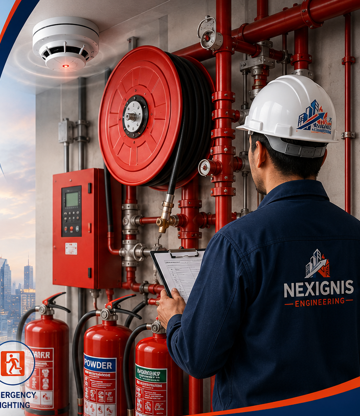 Engineers reviewing building services installation